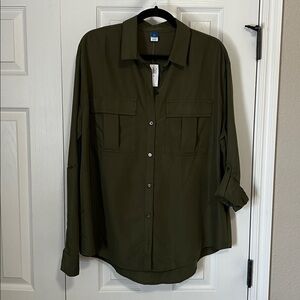 Women’s Olive Green Utility Button Down Shirt